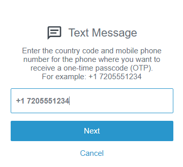 The Text Message figure where you enter a passcode.