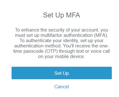 Set Up MFA screen