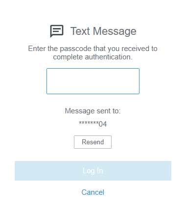 The Text Message figure where you enter a passcode.