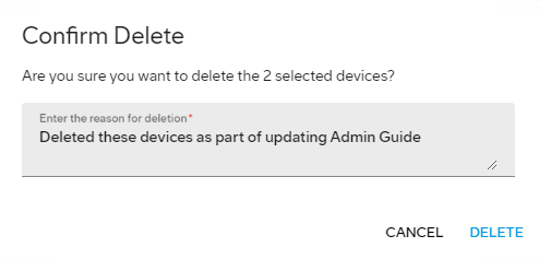 Reason for deletion is entered