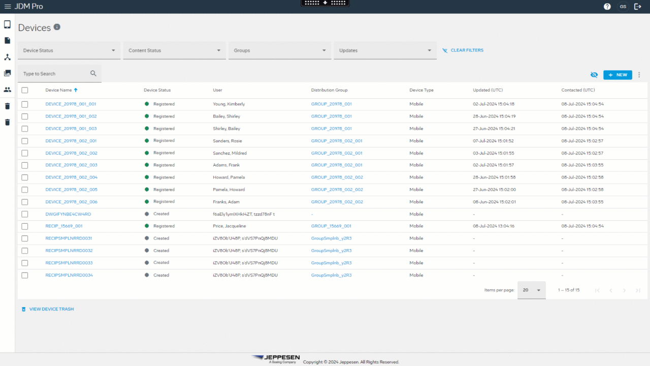 Applying filters on Devices page