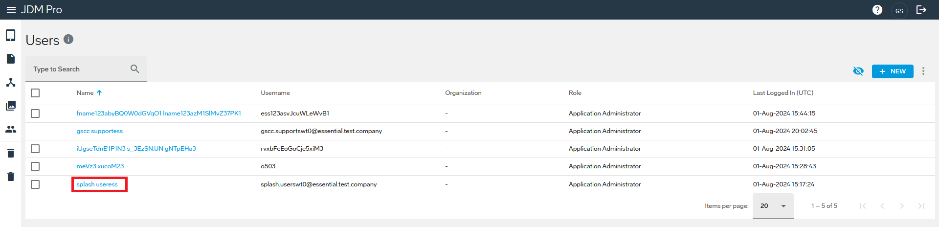 Select the name of the user profile
