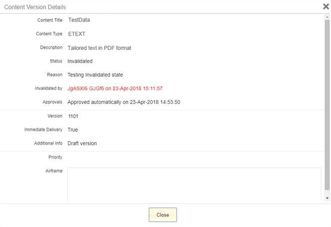 Content Version Details with Invalidated Content