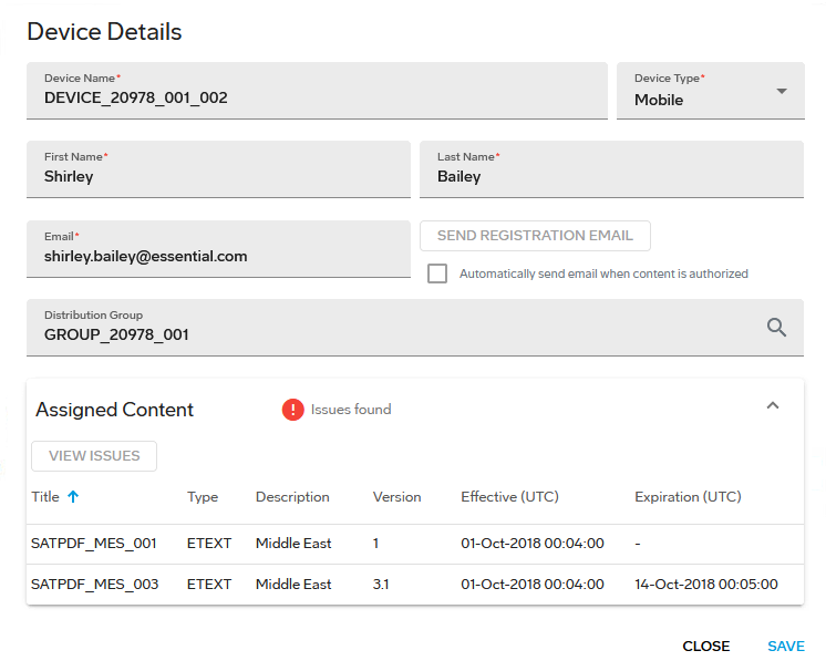 The Device Details dialog