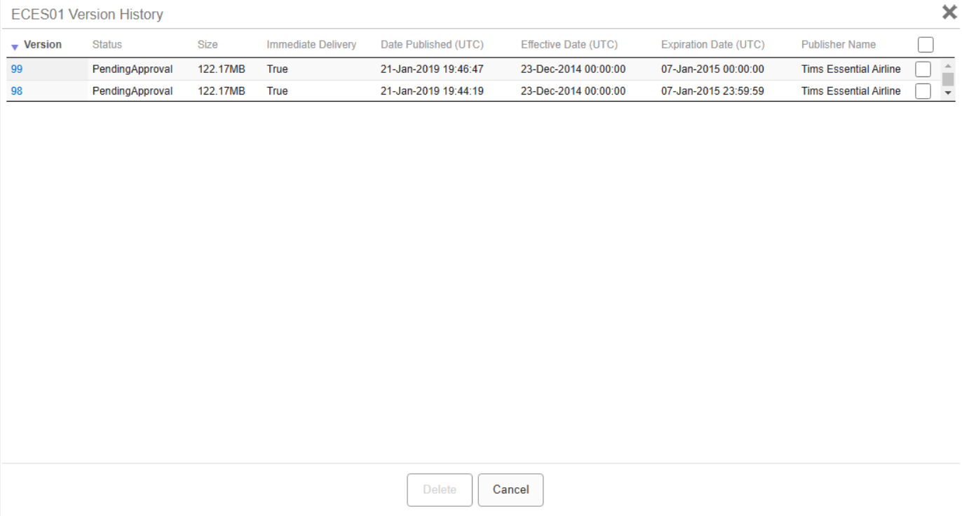 Version History dialog with an item pending approval