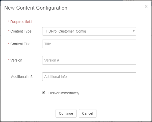 New Content Configuration dialog