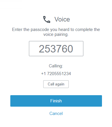 The Voice screen for MFA where the passcode is entered