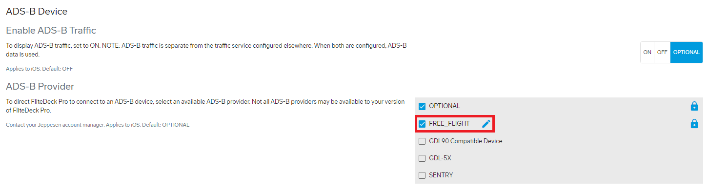 Configured ADS-B provider