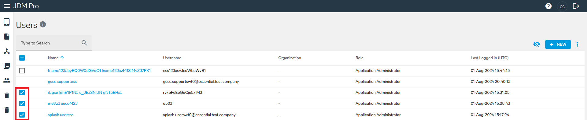 Select user profiles for export