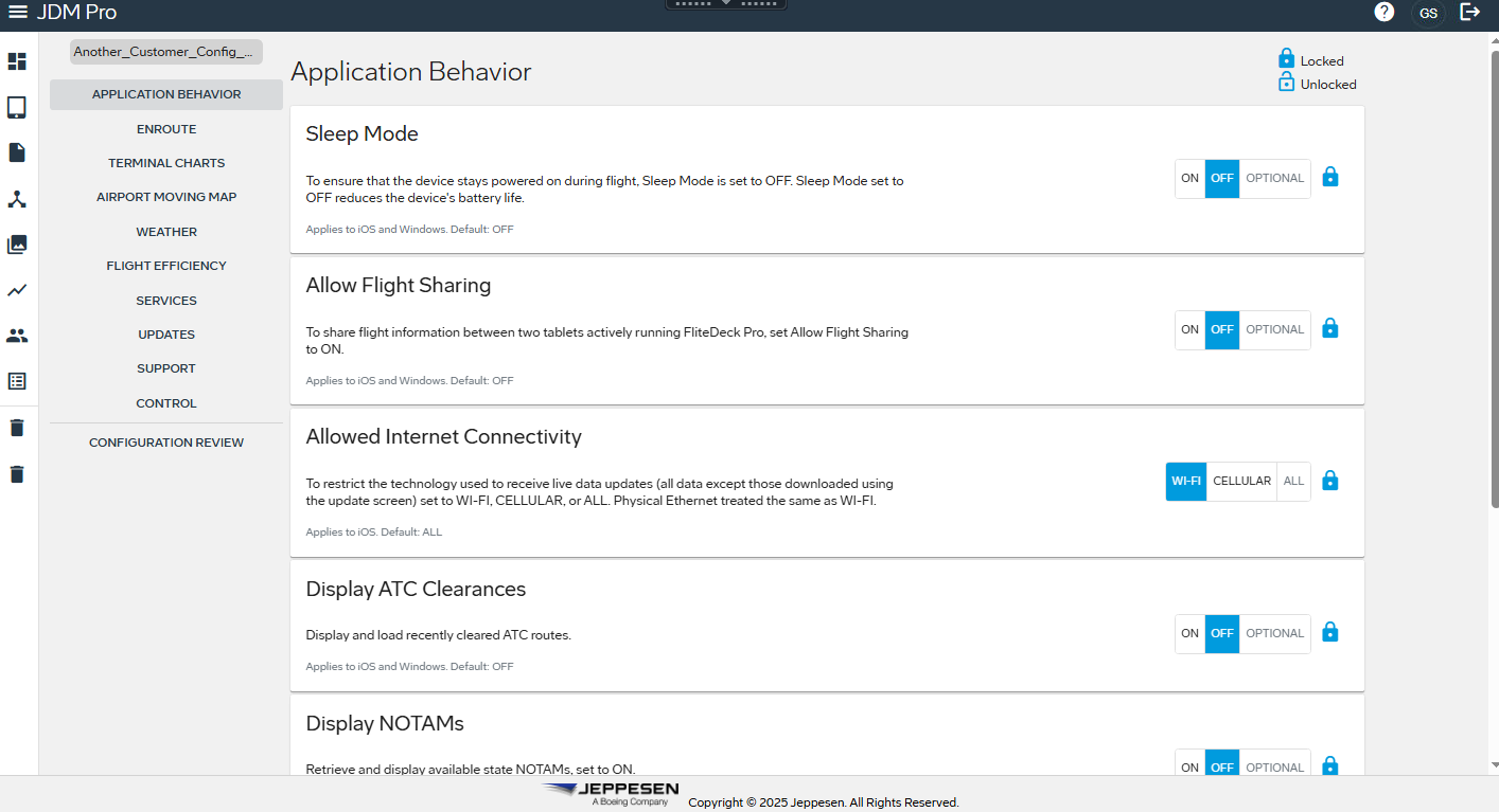 Application Behavior page