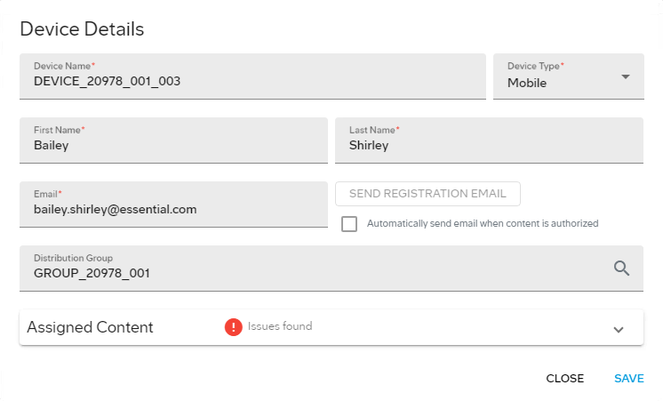 Assigned content in Device Details dialog