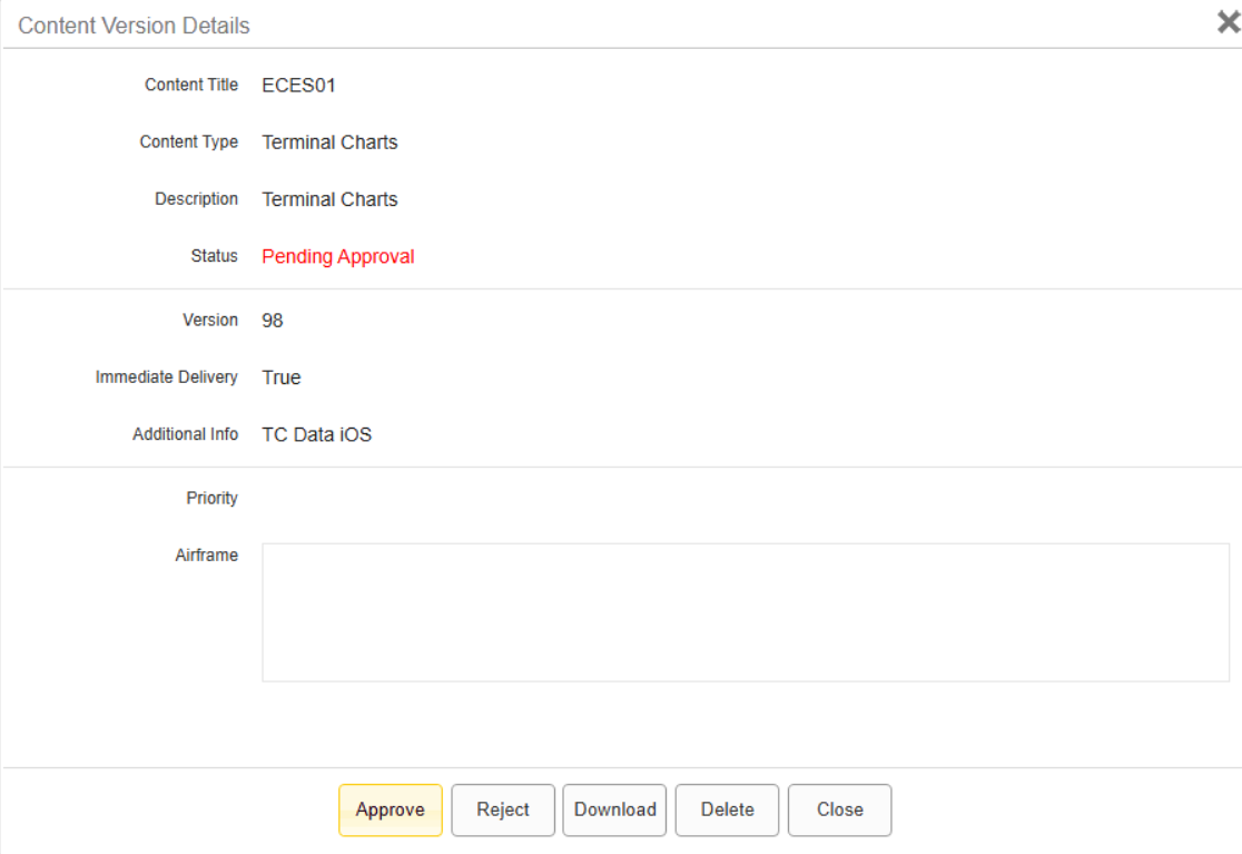 Content Version Details dialog