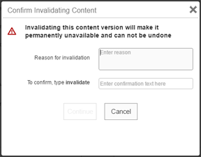 Confirm Invalidating Content dialog