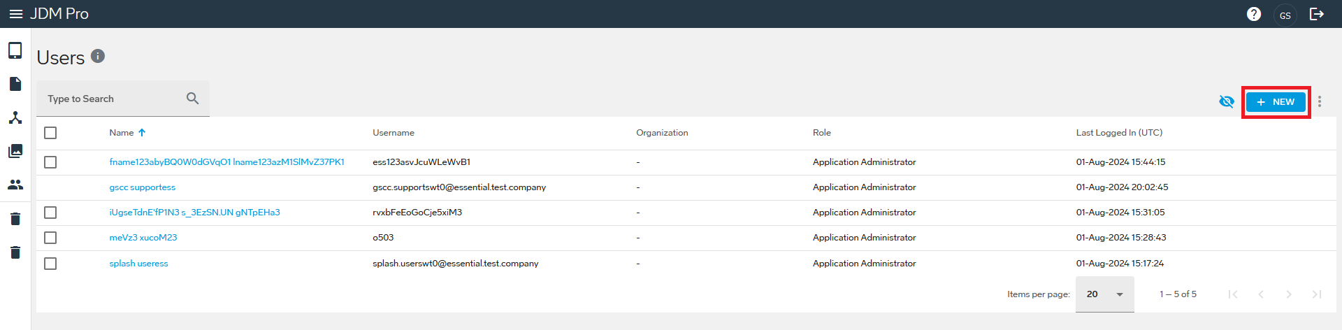 Users page