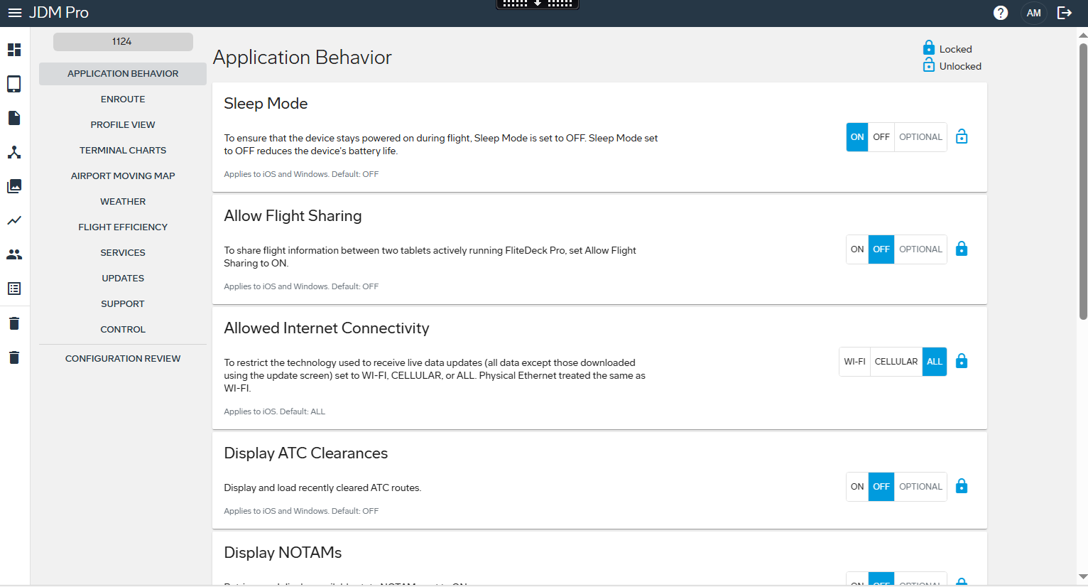Application Behavior page