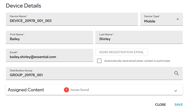 Device Details dialog