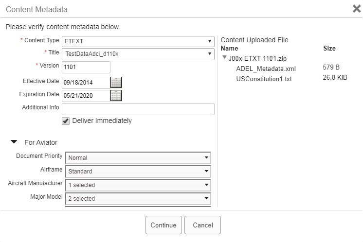 Content Metadata box with Aviator section