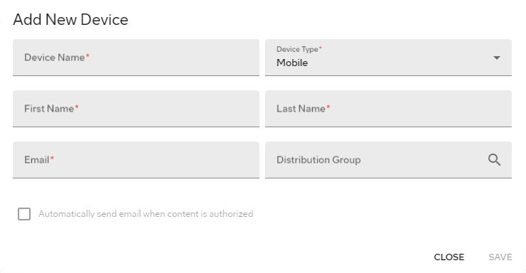 New Device dialog