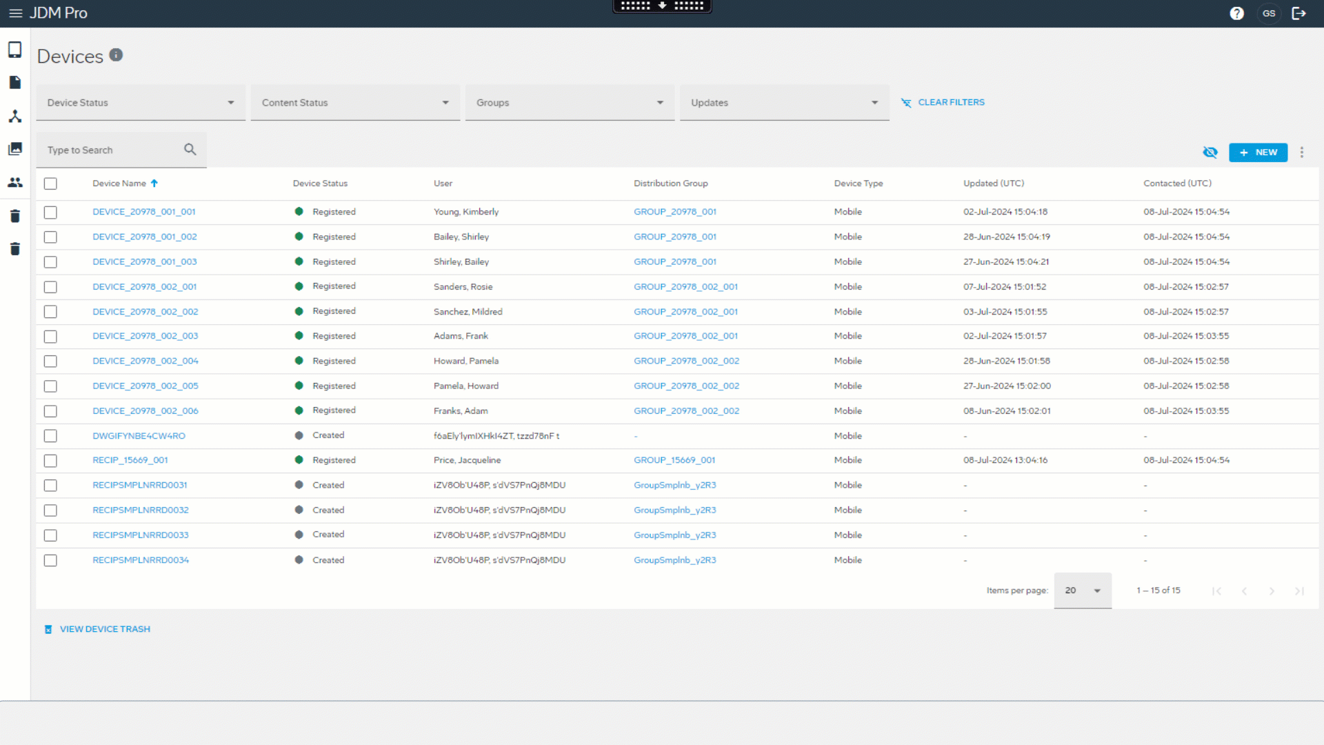 Applying filters on Devices page
