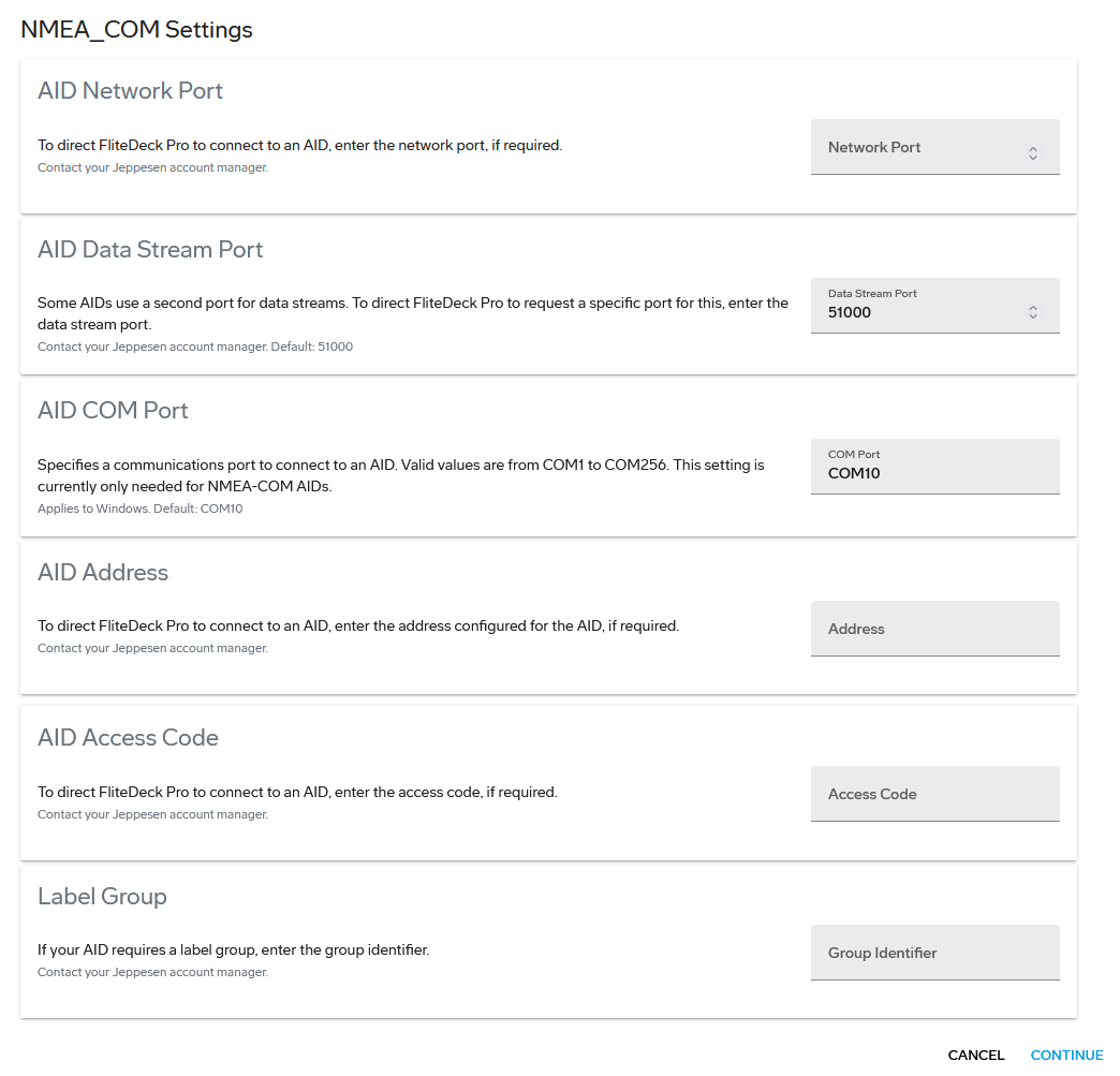 AID provider Settings dialog