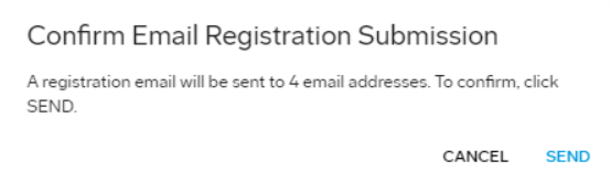 Confirmation dialog for email registrations