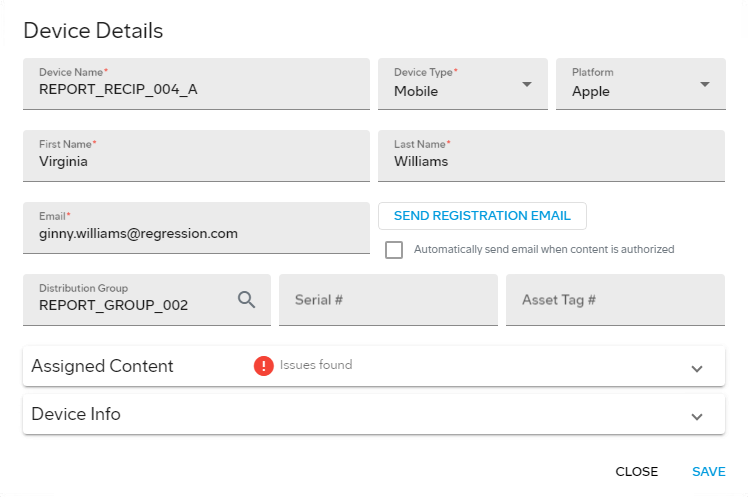 Device Details dialog