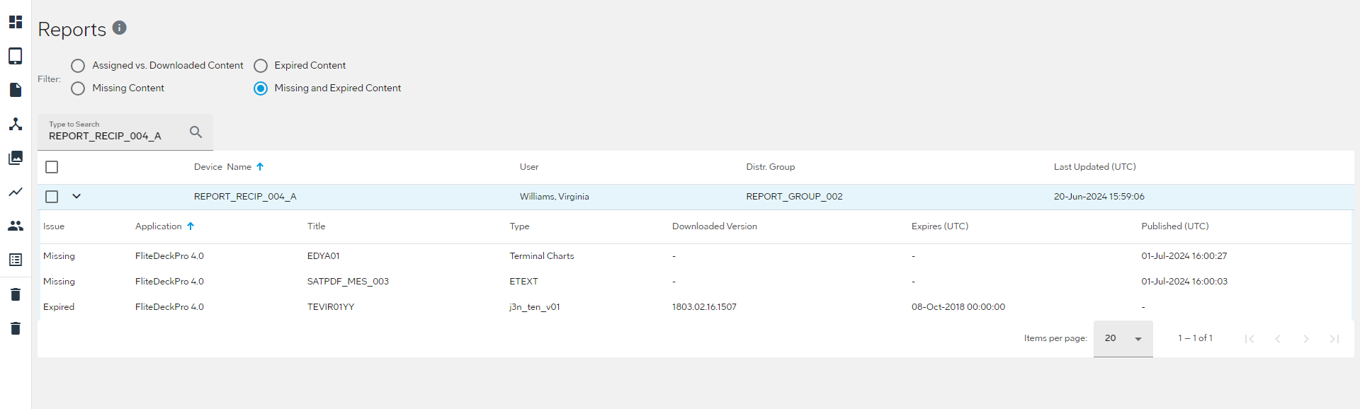 Reports page from Device Details