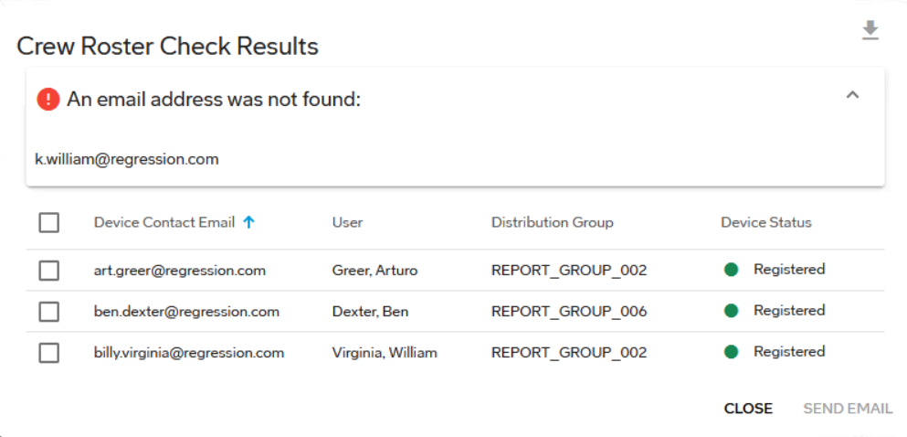 Results of a Crew Roster check