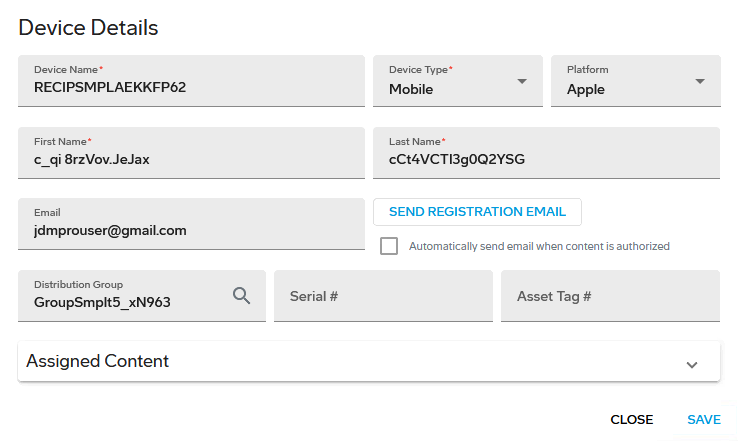 Device Details dialog