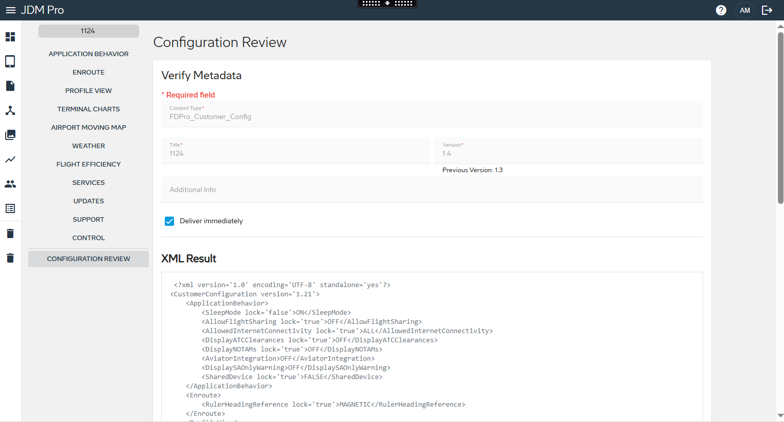 Configuration Review page with the XML result