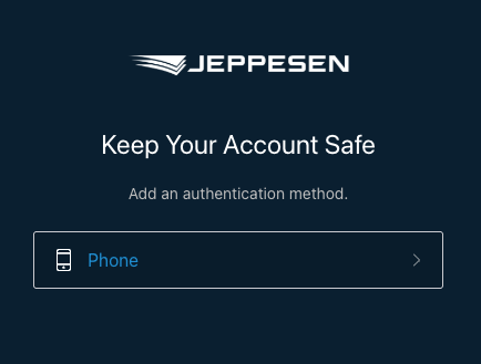 The Keep Your Account Safe dialog, with the heading Add an authentication method and a Phone option row.