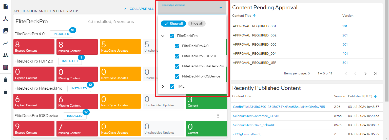 Application selection menu