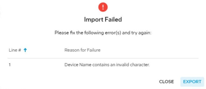 Devices import failed