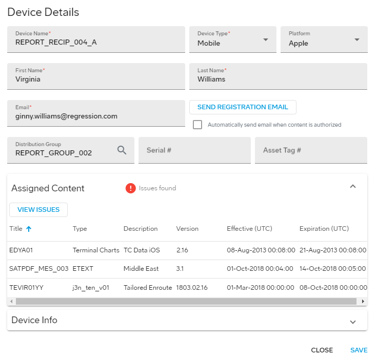 Issues found on Device Details