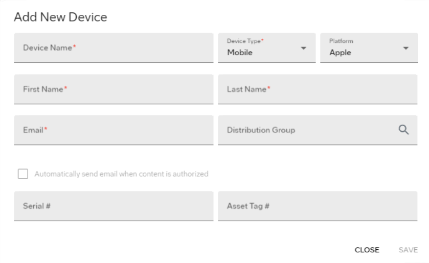 New Device dialog