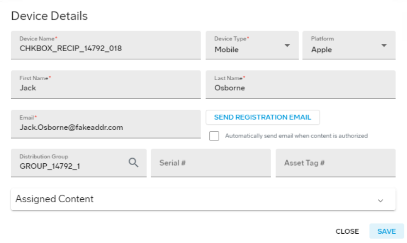 The Device Details dialog