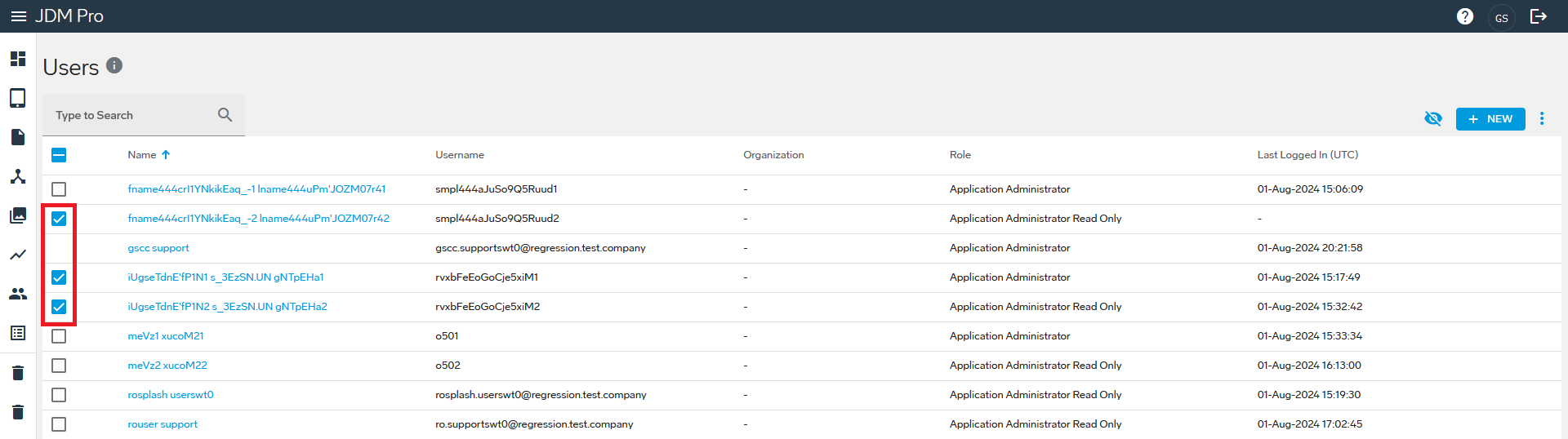 Select user profiles for export